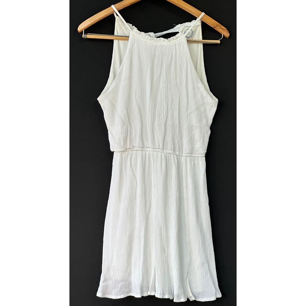 Blue Rain Mini Dress Crinkle Halter Keyhole Womens XS White Excellent